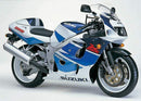 Image showing the Ventura EVO-12 Bike-Pack Kit for Suzuki GSXR 750 WN/WP, featuring a black EVO-12 pack, Evo-Rack mounted on the bike, and L-bracket with hardware—all labeled as a generic image.