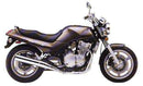 Image featuring the Ventura EVO-12 Bike-Pack Kit on a Suzuki GSX 1100 GM: shows a black EVO-12 pack, EVO-Rack as Top-Box Rack, and labeled L-Bracket with screws, all displayed against a white background with labeled sections.