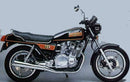 Ventura EVO-12 Bike-Pack Kit for Suzuki GSX 750 E, ET, EX includes a black EVO-12 pack, an EVO-Rack top-box rack mounted on the bike, plus a labeled image of the black L-Bracket with screws and parts for easy installation.