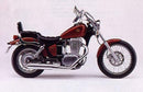 Image showing the Ventura EVO-12 Bike-Pack Kit for Suzuki LS 400 P Savage, featuring an EVO-12 pack, Evo-Rack on the bike, and generic L-bracket with mounting hardware. Each item is labeled for easy identification.