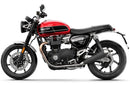 Image shows three labeled Ventura items for the Triumph Speed Twin 1200 (19->): an EVO-12 Pack (compact black bag), Evo-Rack adjustable rack mounted on the motorcycle, and a generic L-Bracket with bolts.