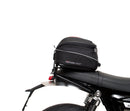 Image shows three labeled Ventura items for the Triumph Speed Twin 1200 (19->): an EVO-12 Pack (compact black bag), Evo-Rack adjustable rack mounted on the motorcycle, and a generic L-Bracket with bolts.