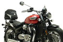 Ventura EVO-12 Bike-Pack Kit for Triumph Bonneville SpeedMaster 1200 (19–>), includes EVO-12 pack, EVO-Rack for bike installation, and black L-Bracket with screws for pannier support, all correctly labeled.