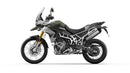 The Ventura EVO-12 Bike-Pack Kit for Triumph Tiger 900 GT Pro, Rally Pro (20->) includes a black EVO-12 pack, Evo-Rack mounted on the bike, and an image of a metal L-bracket kit with screws—each item clearly labeled.