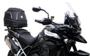 The Ventura EVO-12 Bike-Pack Kit for Triumph Tiger 900 GT Pro, Rally Pro (20->) includes a black EVO-12 pack, Evo-Rack mounted on the bike, and an image of a metal L-bracket kit with screws—each item clearly labeled.