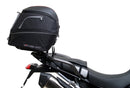 The Ventura EVO-12 Bike-Pack Kit for Triumph Tiger 900 GT Pro, Rally Pro (20->) includes a black EVO-12 pack, Evo-Rack mounted on the bike, and an image of a metal L-bracket kit with screws—each item clearly labeled.