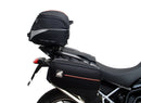 The Ventura EVO-12 Bike-Pack Kit for Triumph Tiger 900 GT Pro, Rally Pro (20->) includes a black EVO-12 pack, Evo-Rack mounted on the bike, and an image of a metal L-bracket kit with screws—each item clearly labeled.