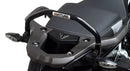 The Ventura EVO-12 Bike-Pack Kit for Triumph Tiger 900 GT Pro, Rally Pro (20->) includes a black EVO-12 pack, Evo-Rack mounted on the bike, and an image of a metal L-bracket kit with screws—each item clearly labeled.