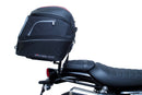 The Ventura EVO-12 Bike-Pack Kit for Triumph Street Scrambler 900 (2021 - >) includes a black EVO-12 Pack, Evo-Rack Top-Box Rack, and labeled L-bracket with screws, all displayed on a white background.