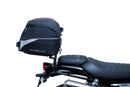 The Ventura EVO-12 Bike-Pack Kit for Triumph Street Scrambler 900 (2021 - >) includes a black EVO-12 Pack, Evo-Rack Top-Box Rack, and labeled L-bracket with screws, all displayed on a white background.