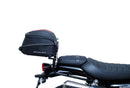 The Ventura EVO-12 Bike-Pack Kit for Triumph Street Scrambler 900 (2021 - >) includes a black EVO-12 Pack, Evo-Rack Top-Box Rack, and labeled L-bracket with screws, all displayed on a white background.