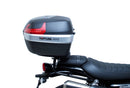 The Ventura EVO-12 Bike-Pack Kit for Triumph Street Scrambler 900 (2021 - >) includes a black EVO-12 Pack, Evo-Rack Top-Box Rack, and labeled L-bracket with screws, all displayed on a white background.