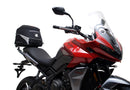Image shows a Ventura EVO-12 bike pack, Adjustable Pack-Rack, and labeled "L-Bracket" with mounting hardware on a Triumph Tiger Sport 660 (22 ->), displayed as a bike-pack kit. Text labels identify each Ventura component.