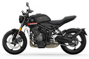 Ventura EVO-12 Bike-Pack Kit for Triumph Trident 660 (21–>), includes a black EVO-12 pack, an EVO-Rack with pannier support on the bike, and a sample image of a black L-Bracket with mounting hardware.