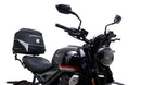 Ventura EVO-12 Bike-Pack Kit for Triumph Trident 660 (21–>), includes a black EVO-12 pack, an EVO-Rack with pannier support on the bike, and a sample image of a black L-Bracket with mounting hardware.