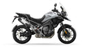 Ventura EVO-12 Bike-Pack Kit for Triumph Tiger 1200GT/Pro/Explorer (22->) includes a black EVO-12 pack, Adjustable Pack-Rack (EVO-RACK) mounted on the bike, and a labeled L-Bracket with screws.