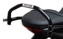 Ventura's EVO-12 Bike-Pack Kit for Triumph Daytona 660 (24 - >) includes a black zippered bike-pack, metal rear rack like the Evo-Rack, and metal L-brackets with screws depicted as a generic image.