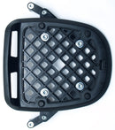 The Ventura Astro Top-Box is a black lattice-style plastic accessory featuring a grid pattern. It is mounted on a base with metal screws and adjustable brackets, designed as a luggage rack for motorcycles or scooters. The background is plain white.