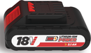 A black and red Husqvarna battery pack labeled "LITHIUM-ION POWER 2.1 AH," made for use with the 18V Li-Ion Charger - Slow, features a power icon and bold side text.