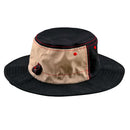 The Troy Lee Designs x Red Bull Rampage Mind Melt Boonie Hat in Coal/Cement features a wide brim, Red Bull Rampage logo patch, beige side accent, red stitching, and decorative patches—ideal for MTB freeride fans.