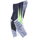 The Troy Lee Designs GP PRO AIR PANT BANDS PHANTOM/GRAY features a geometric black, gray, white, and neon green design with mesh polyester construction, mesh panels, and a thigh logo. Pants are shown laid flat on a white background.