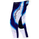 The Troy Lee Designs SE ULTRA PANT BLURR BLUE features blue, white, and black colors, "Troy Lee Designs" side script, mesh ventilation panels, TLD Ultra Tech materials, and an “ULTRA” elastic waistband for comfort and Precision Fit on any ride.