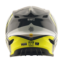 The Troy Lee Designs GP PRO HELMET CROSSOVER GRAY / FLO YELLOW is a lightweight motocross helmet with black, white, grey, and yellow angular graphics, "Troy Lee Designs" on the visor, and advanced Mips brain protection for enhanced safety.