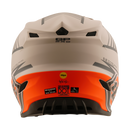 The Troy Lee Designs GP PRO HELMET SEGMENT TAUPE is a lightweight motocross helmet in black, orange, and gray geometric patterns with angular accents, "Troy Lee Designs" logo on the visor, and emergency cheek pads, shown on a white background.