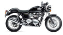 Ventura EVO-12 Bike-Pack Kit for Triumph Thruxton 900 (Black Finish, 04-16): includes black EVO-12 pack bag, Adjustable Pack-Rack (EVO-Rack) mounted on motorcycle, and labeled L-Bracket set with screws—all shown in a generic image.