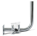 The Husqvarna EPOS™ attachment kit includes a shiny metal L-shaped steel holder with a base plate, plus screws and hardware, ideal for wall or mast mounting. All components are shown on a black background.