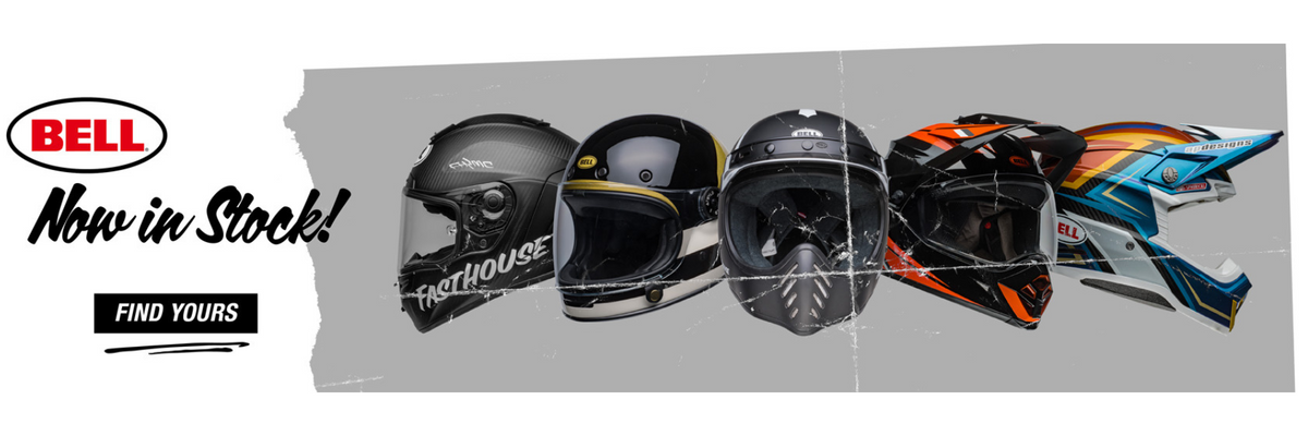 Bell Motorcross MX Road and Adventure Helmets lined up