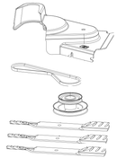 Line drawing of four Drive kit parts—a 54" deck with chute, belt, pulley, and three mower blades—shown separately in an exploded view for Multiple Husqvarna Division Zero Turn mowers.
