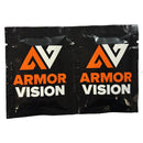 Two black packets side by side, each featuring the orange and white Armor Vision "AV" logo above "ARMOR VISION SMARTFILM PREPARATION WIPES"—perfect for visor prep with this premium brand cleaning cloth.
