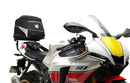 Ventura Yamaha YZF R1 (15 - >) Bike-Pack Kit includes an EVO-12 pack, Evo-Rack or Sport-Rack mounted on the bike, and a labeled L-bracket with screws shown as a generic image. Each component is clearly identified by name.