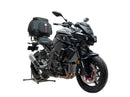 Image showing the Ventura EVO-12 Bike-Pack Kit for Yamaha MT-10 1000 (16-21), featuring the EVO-12 pack, Evo-Rack Adjustable Pack-Rack on a bike, and a black L-bracket with screws. Each item is clearly labeled for easy identification.