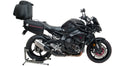 Image showing the Ventura EVO-12 Bike-Pack Kit for Yamaha MT-10 1000 (16-21), featuring the EVO-12 pack, Evo-Rack Adjustable Pack-Rack on a bike, and a black L-bracket with screws. Each item is clearly labeled for easy identification.