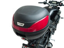 Image showing the Ventura EVO-12 Bike-Pack Kit for Yamaha MT-10 1000 (16-21), featuring the EVO-12 pack, Evo-Rack Adjustable Pack-Rack on a bike, and a black L-bracket with screws. Each item is clearly labeled for easy identification.