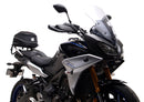 Ventura EVO-12 Bike-Pack Kit for Yamaha Tracer 900 GT (19-21) includes a black EVO-12 pack, an EVO-RACK Top-Box Rack, and an L-Bracket with screws/bolts, each item labeled with a red tag.