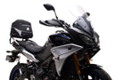 Ventura EVO-12 Bike-Pack Kit for Yamaha Tracer 900 GT (19-21) includes a black EVO-12 pack, an EVO-RACK Top-Box Rack, and an L-Bracket with screws/bolts, each item labeled with a red tag.