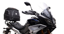 Ventura EVO-12 Bike-Pack Kit for Yamaha Tracer 900 GT (19-21) includes a black EVO-12 pack, an EVO-RACK Top-Box Rack, and an L-Bracket with screws/bolts, each item labeled with a red tag.