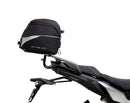 Ventura EVO-12 Bike-Pack Kit for Yamaha Tracer 900 GT (19-21) includes a black EVO-12 pack, an EVO-RACK Top-Box Rack, and an L-Bracket with screws/bolts, each item labeled with a red tag.