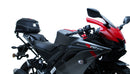 The Ventura EVO-12 Bike-Pack Kit for Yamaha YZF-R15 Version 3 (21 >) includes a black EVO-12 pack, Adjustable Pack-Rack, and L-Bracket with screws, all labeled and displayed separately on a white background.