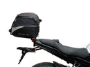 Ventura Yamaha MT-10, MT-10 SP (22 - >) Bike-Pack Kit includes EVO-12 pack, Evo-Rack mounted on the motorcycle, L-bracket with screws, and labeled Adjustable Pack-Rack. Each part is clearly identified in the generic image.