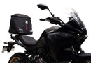 The Ventura EVO-12 Bike-Pack Kit for Yamaha Tracer 7 (23>) includes a black tail bag, EVO-RACK metal Sport-Rack, L-brackets with screws, all shown on a white background with product labels.