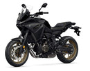 The Ventura EVO-12 Bike-Pack Kit for Yamaha Tracer 7 (23>) includes a black tail bag, EVO-RACK metal Sport-Rack, L-brackets with screws, all shown on a white background with product labels.