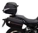 The Ventura EVO-12 Bike-Pack Kit for Yamaha Tracer 7 (23>) includes a black tail bag, EVO-RACK metal Sport-Rack, L-brackets with screws, all shown on a white background with product labels.