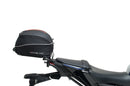 Image showing the Ventura EVO-12 Bike-Pack Kit for Yamaha MT-09, SP, Y-AMT (24->), with three labeled items: EVO-12 Pack (compact black bag), Evo-Rack (metal pack-rack on bike), and L-Bracket (black brackets with screws).