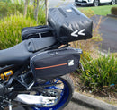 Image showing the Ventura EVO-12 Bike-Pack Kit for Yamaha MT-09, SP, Y-AMT (24->), with three labeled items: EVO-12 Pack (compact black bag), Evo-Rack (metal pack-rack on bike), and L-Bracket (black brackets with screws).