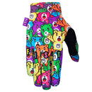 The FIST YEAH BEARS GLOVE features a vibrant repeating cartoon bear pattern, each with an open mouth and "FIST" logo on their chest. Ideal for MTB or BMX, "FIST" is printed across the knuckles.