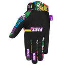The FIST YEAH BEARS GLOVE features a vibrant repeating cartoon bear pattern, each with an open mouth and "FIST" logo on their chest. Ideal for MTB or BMX, "FIST" is printed across the knuckles.